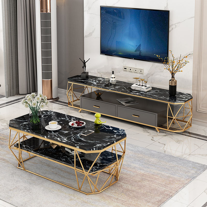 Glam Style TV Stand 4 Tier Enclosed Storage TV Console with 2 Drawers