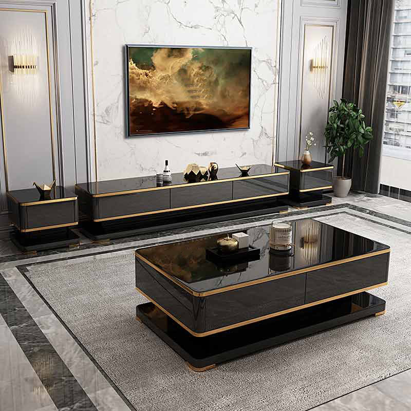 16.14"H TV Stand Glam Style Enclosed Storage TV Console in Black with 3 Drawers