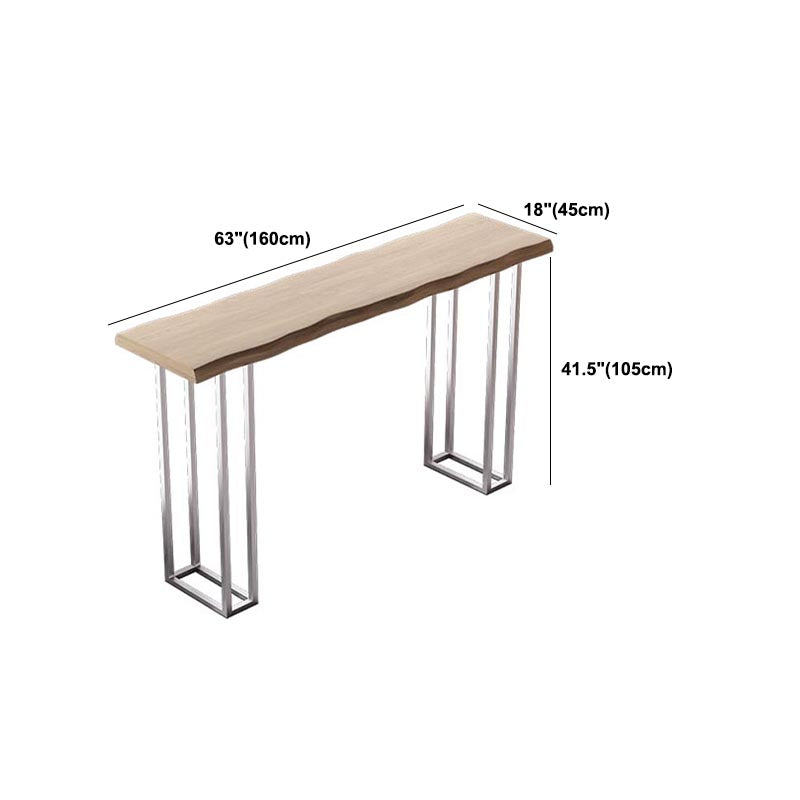 Rectangular Pine Wood Top Bar Table Modern Bistro Table with Double Pedestal