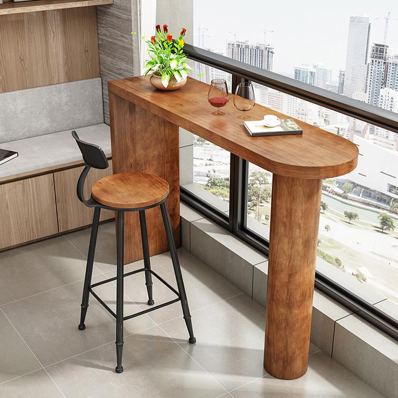 Irregular Shape Pine Wood Top Bar Table Modern Bar Table with Double Pedestal