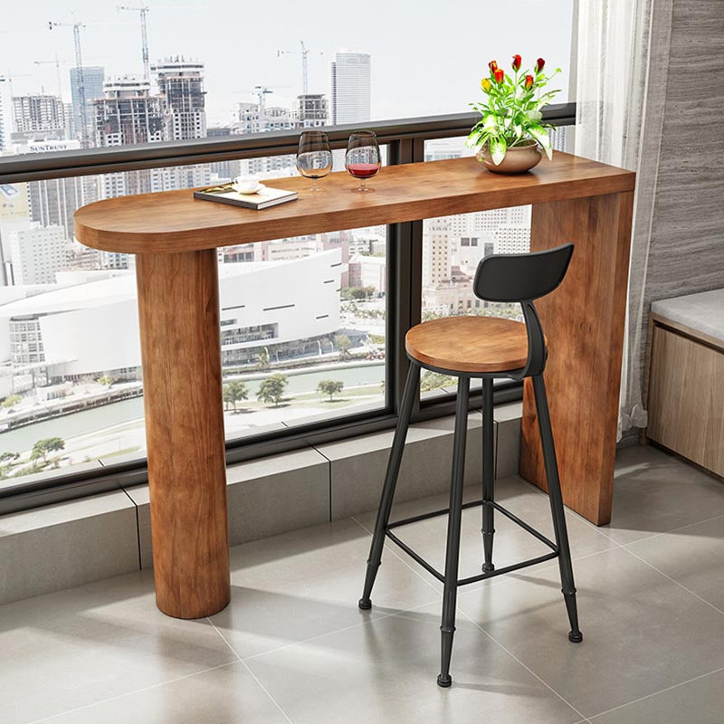 Irregular Shape Pine Wood Top Bar Table Modern Bar Table with Double Pedestal