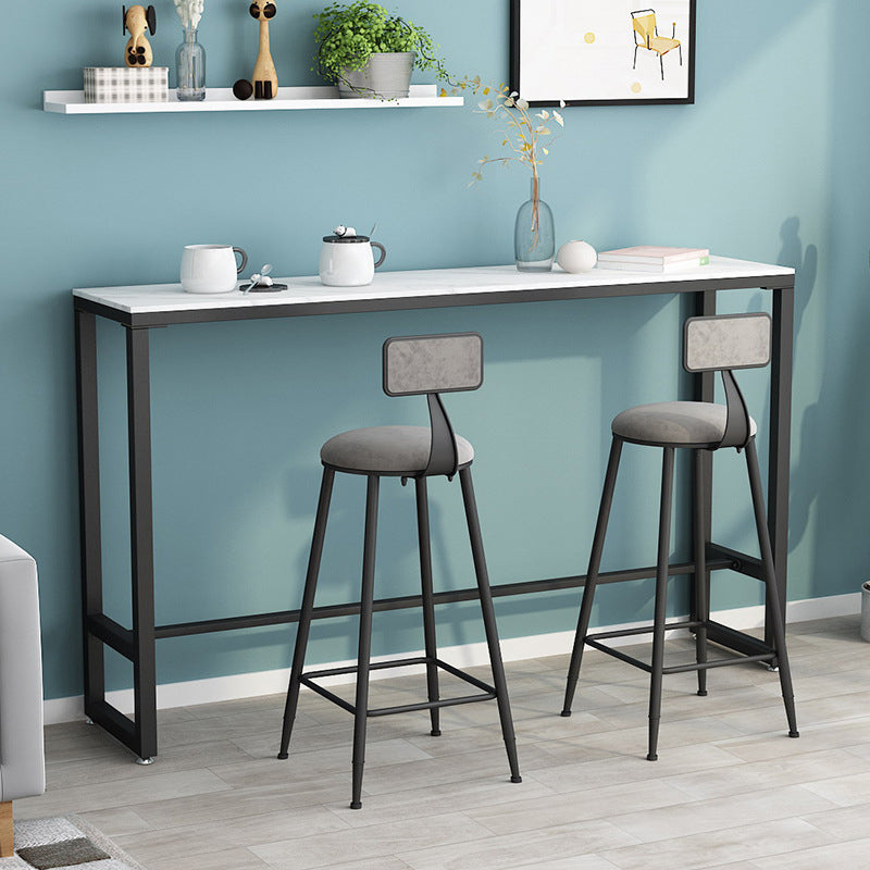 Polished Finished Contemporary Pub Table with Trestle Stone Top Bar Table for Small Places