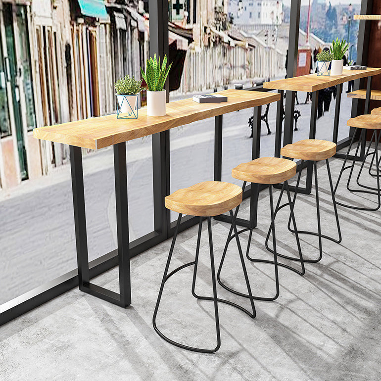 Rectangular Pine Wood Top Bar Table Modern Bar Table with Double Pedestal in Black