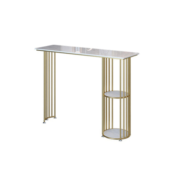 Glam Pub Table with Metal Storage Base White Rectangle Bistro Table