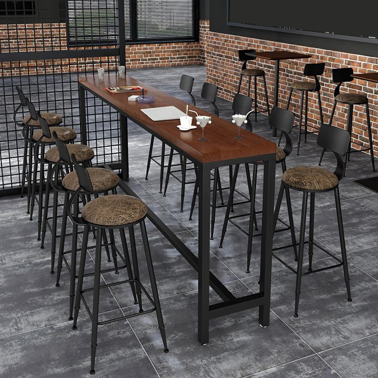 Wood Bar Dining Table Industrial Rectangle Bar Table with Trestle Pedestal for Cafe