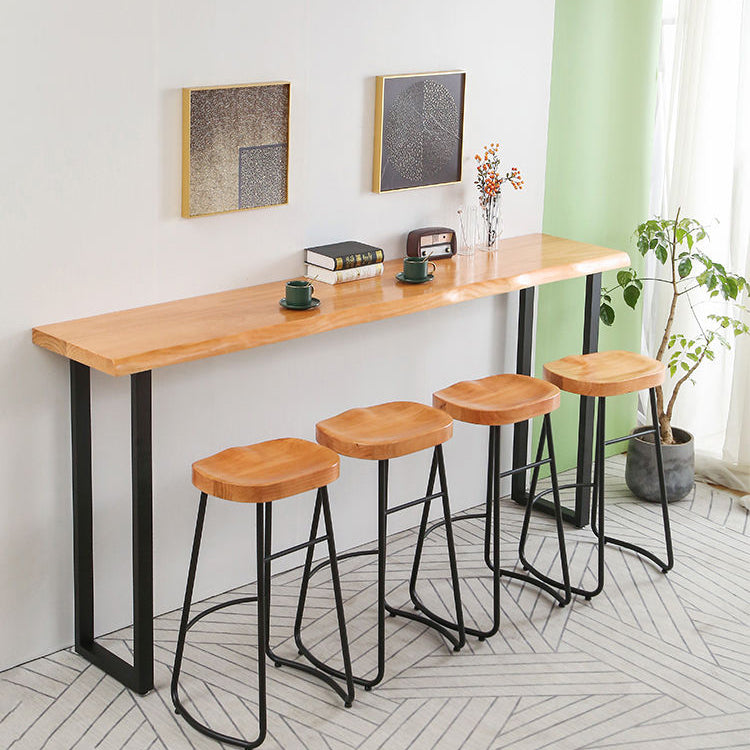 Wood Bar Dining Table Industrial Rectangle Bar Table with Double Pedestal for Dining Room