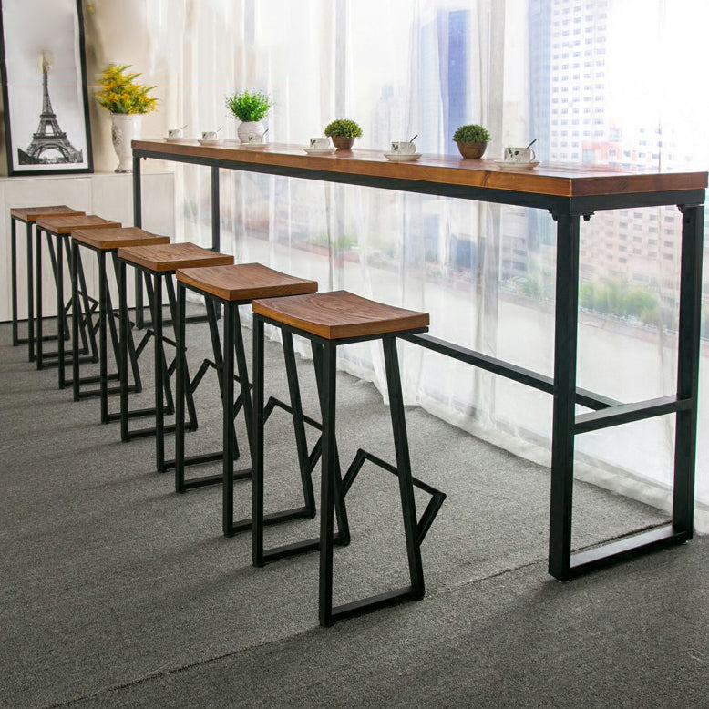 Pine Wood Bar Dining Table Industrial Rectangle Bar Table with Trestle for Cafe Kitchen