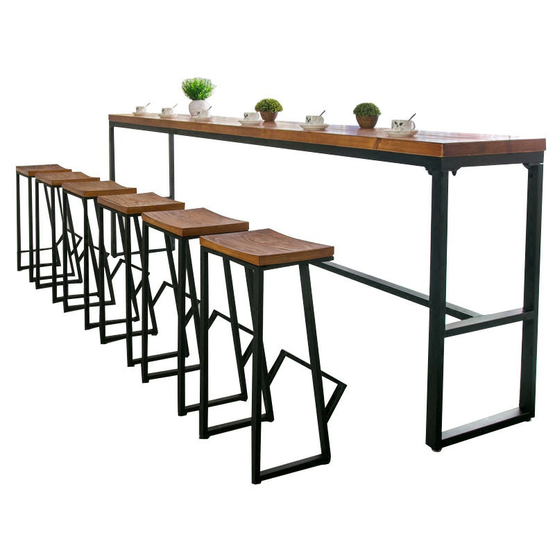 Pine Wood Bar Dining Table Industrial Rectangle Bar Table with Trestle for Cafe Kitchen