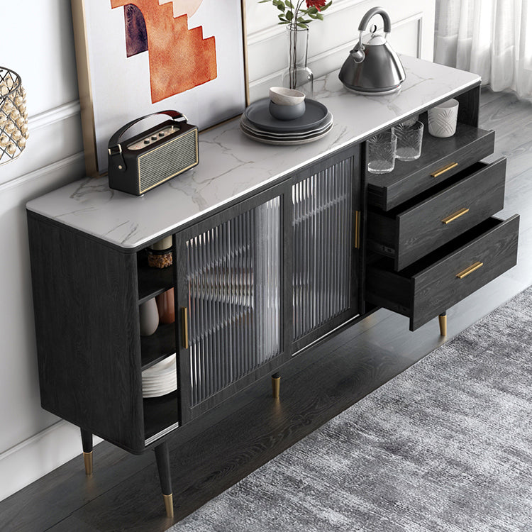 Glam Wood 2-Door Sideboard 61"L Living Room Sideboard Cabinet with Glass Door