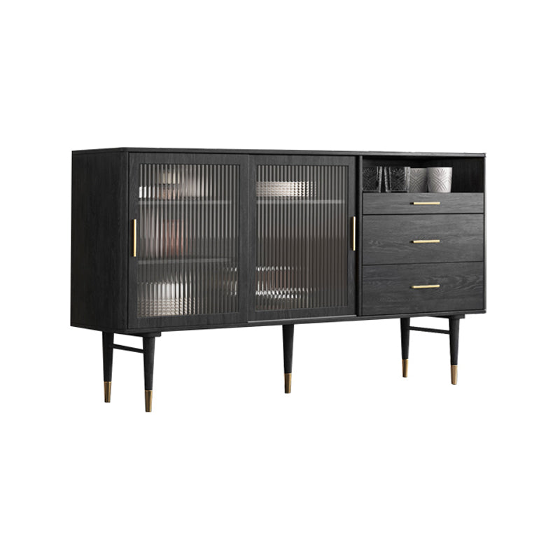 Glam Wood 2-Door Sideboard 61"L Living Room Sideboard Cabinet with Glass Door