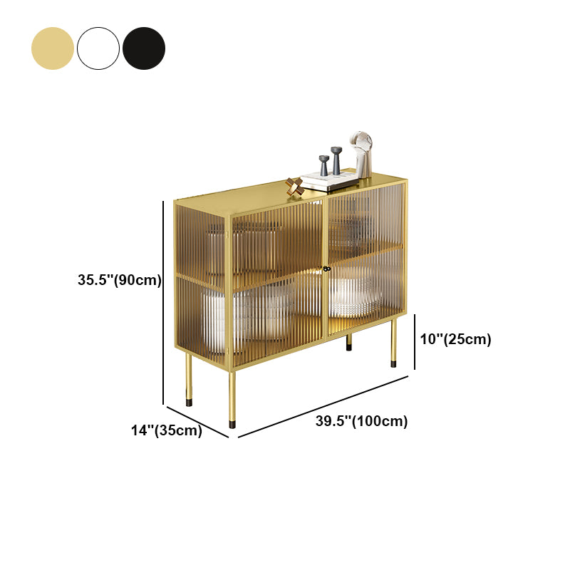 Glam Style Kitchen Buffet Server Glass 2 Door 39.5"L Metal Frame Dining Server