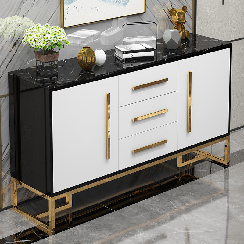 Glam Stone 2-Door Sideboard 47.5"L 3 Drawer Dining Room Buffet Server