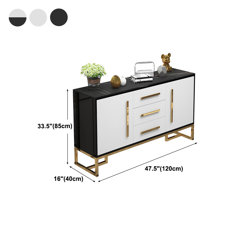 Glam Stone 2-Door Sideboard 47.5"L 3 Drawer Dining Room Buffet Server