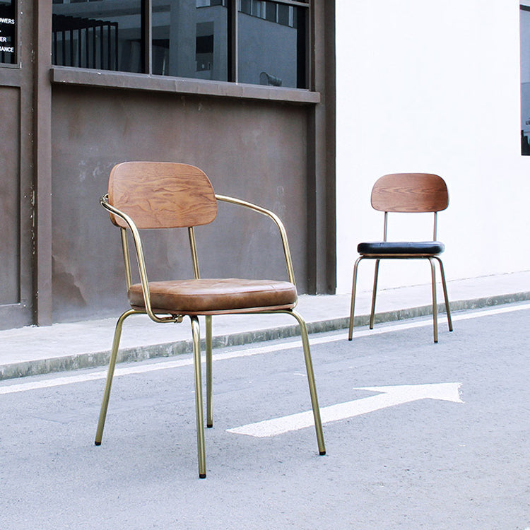 Industrial Leather Brasserie Arm Chair Black Open Dining Chair with Gold Legs