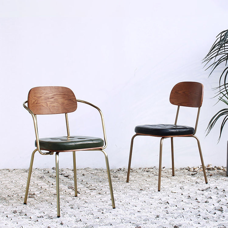 Industrial Leather Brasserie Arm Chair Black Open Dining Chair with Gold Legs