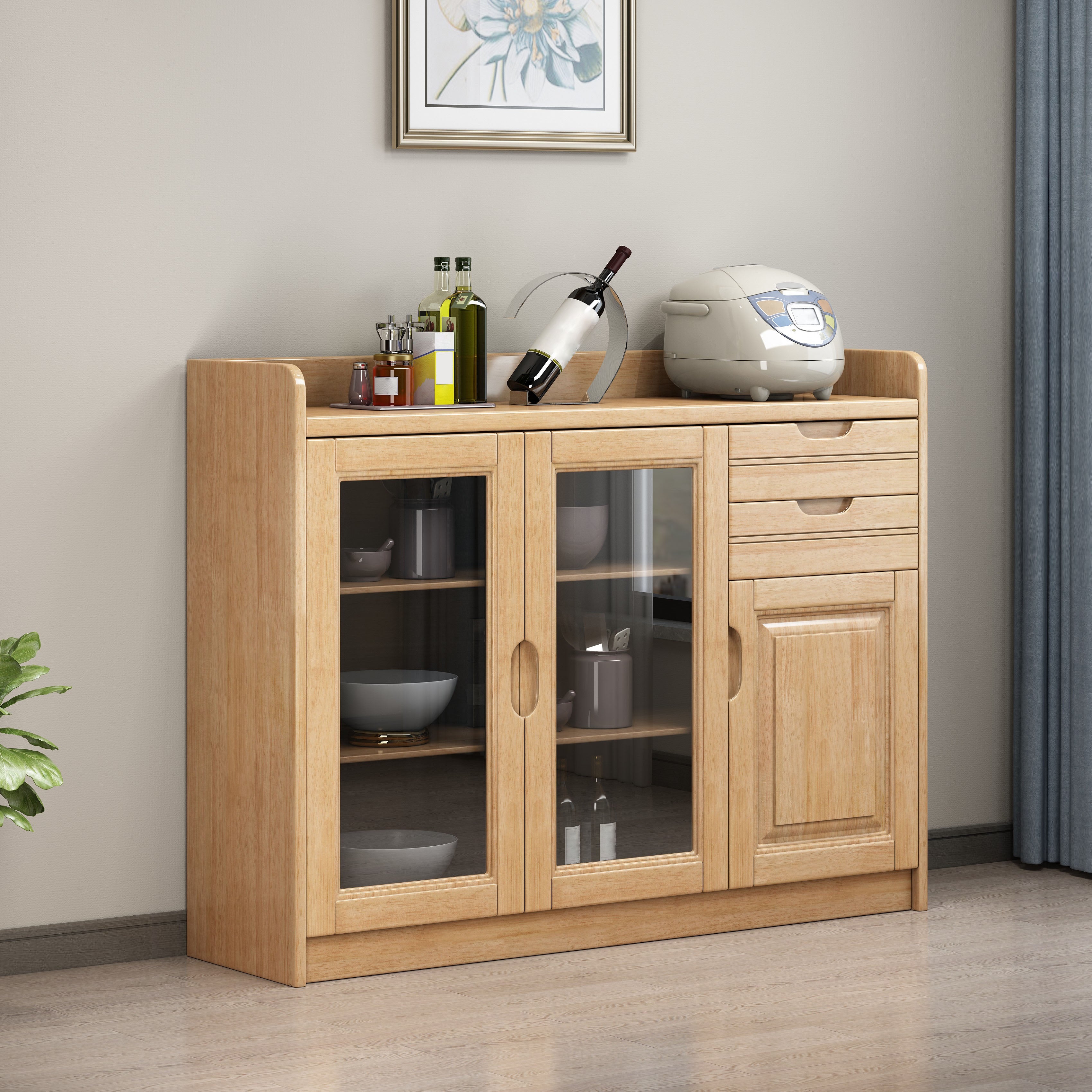 Rubber Wood Contemporary Style Sideboard Dining Room Sideboard