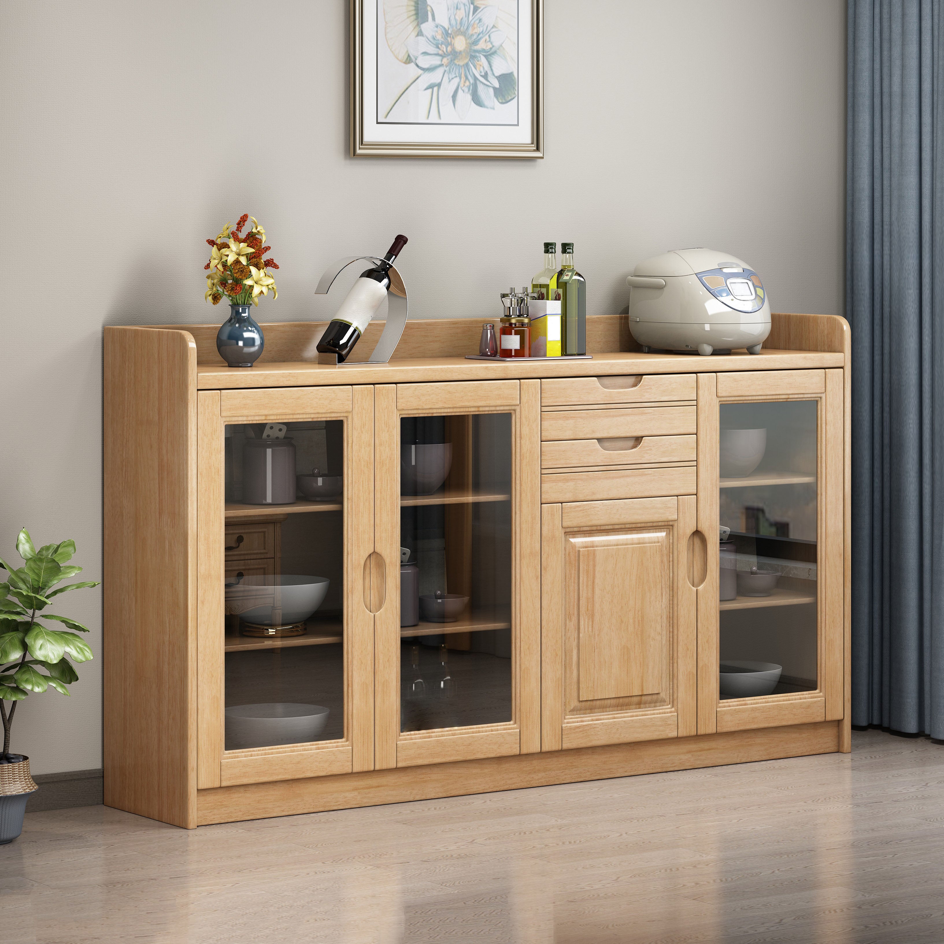 Rubber Wood Contemporary Style Sideboard Dining Room Sideboard