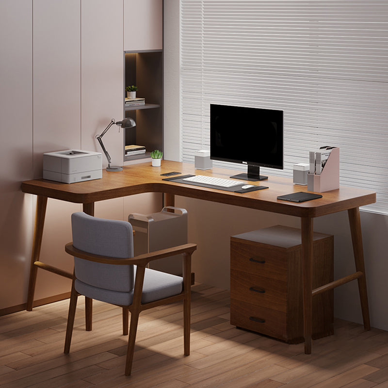 Mid-Century Modern Office Desk Wood Wear-Resistant Brown L-Shape Corner Desk