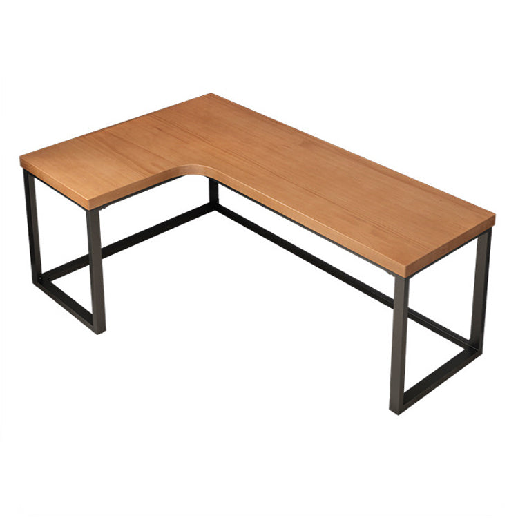 Solid Wood Writing Desk Industrial Style L-Shape Office Desk with Trestle Base