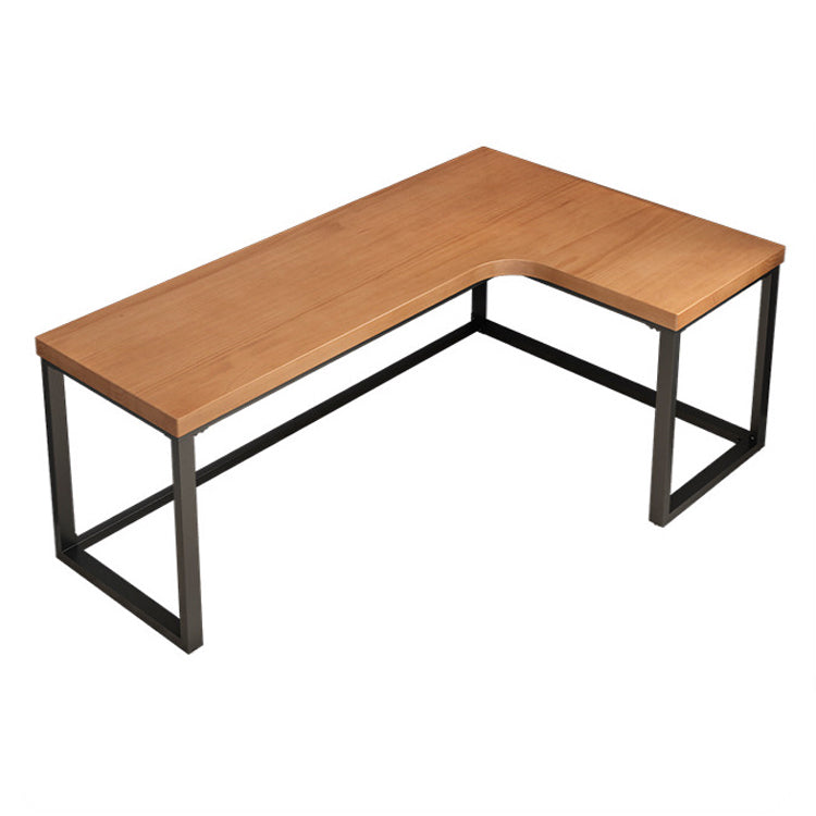 Solid Wood Writing Desk Industrial Style L-Shape Office Desk with Trestle Base