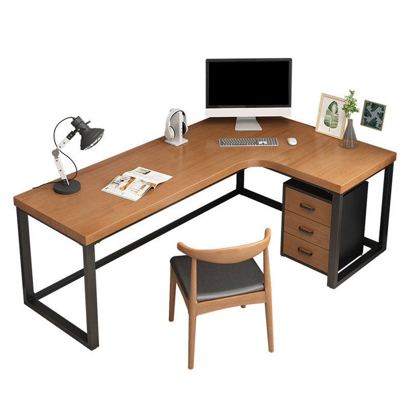 Solid Wood Writing Desk Industrial Style L-Shape Office Desk with Trestle Base