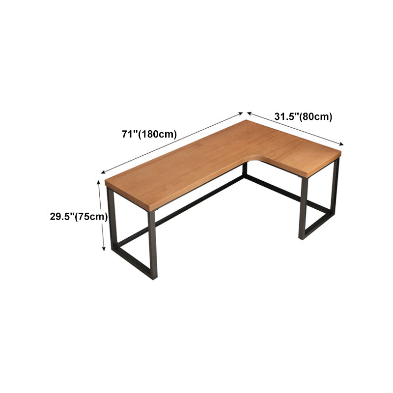 Solid Wood Writing Desk Industrial Style L-Shape Office Desk with Trestle Base