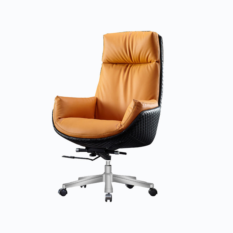 High Back Leather Office Chair Upholstered Arm Task Chair with Steel Base