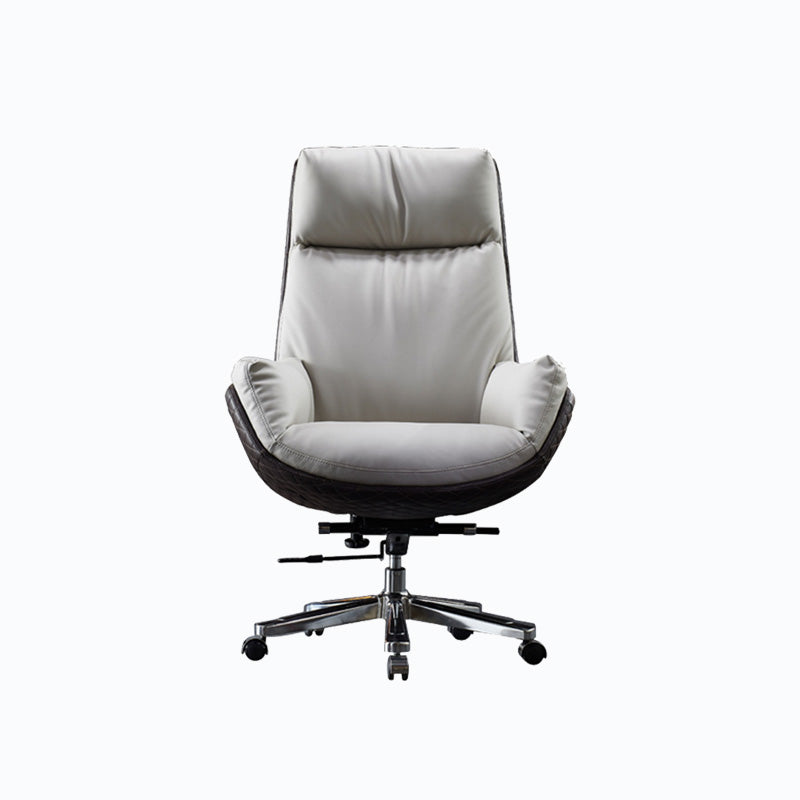 High Back Leather Office Chair Upholstered Arm Task Chair with Steel Base