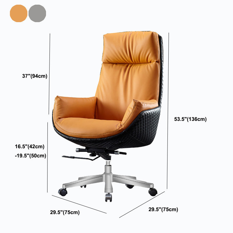 High Back Leather Office Chair Upholstered Arm Task Chair with Steel Base