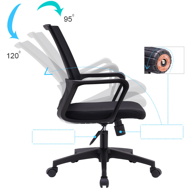 Mid Back Office Chair Fixed Arm Breathable Mesh Task Chair for Home and Office