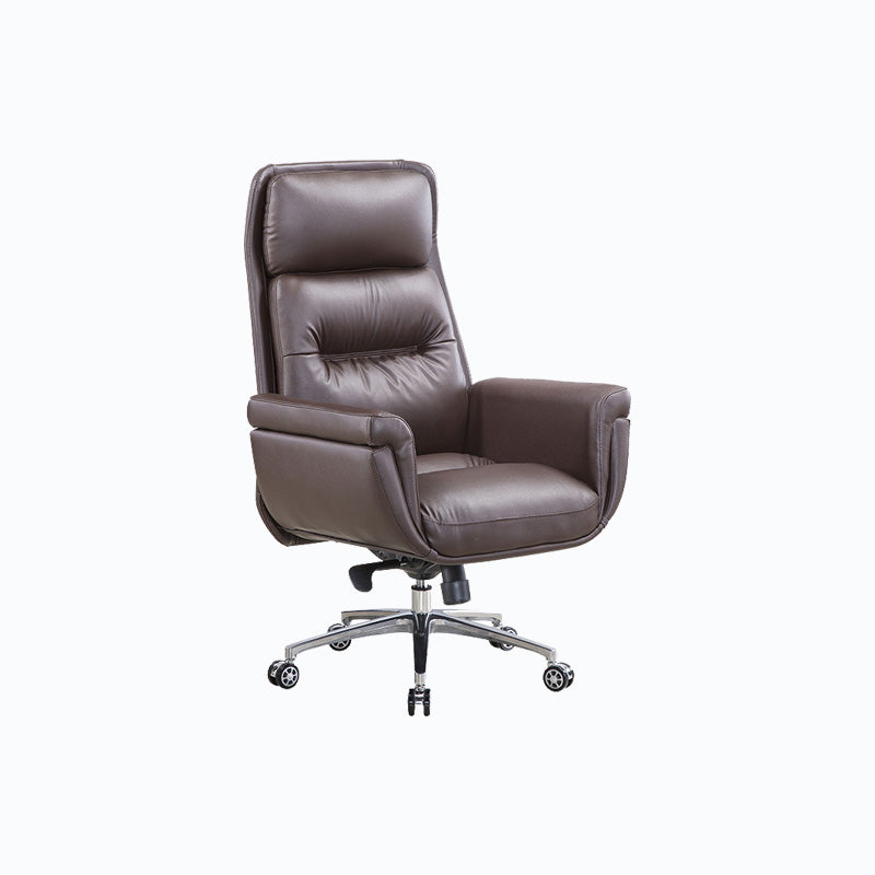 Leather Upholstered Office Chair Fixed Arm Task Chair with Metal Base