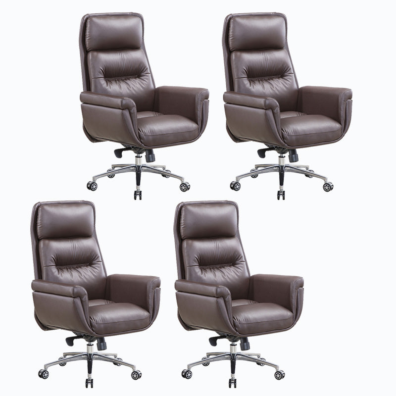 Leather Upholstered Office Chair Fixed Arm Task Chair with Metal Base