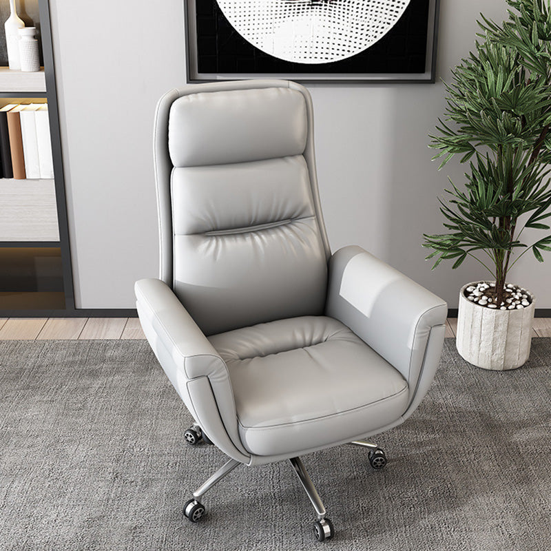 Leather Upholstered Office Chair Fixed Arm Task Chair with Metal Base