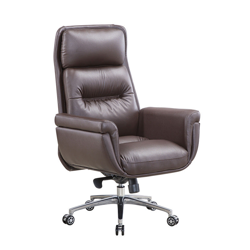 Leather Upholstered Office Chair Fixed Arm Task Chair with Metal Base