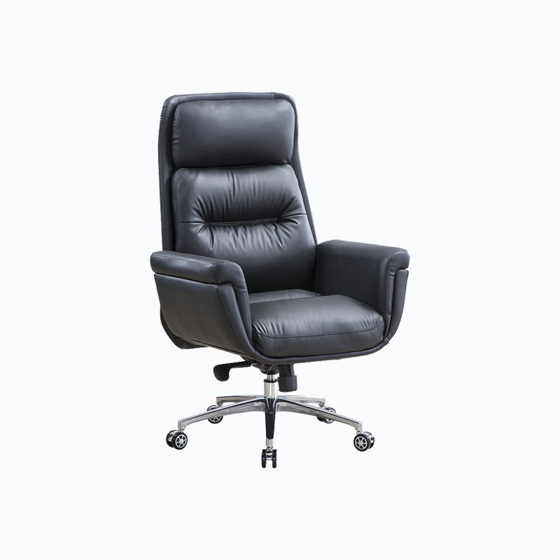 Leather Upholstered Office Chair Fixed Arm Task Chair with Metal Base