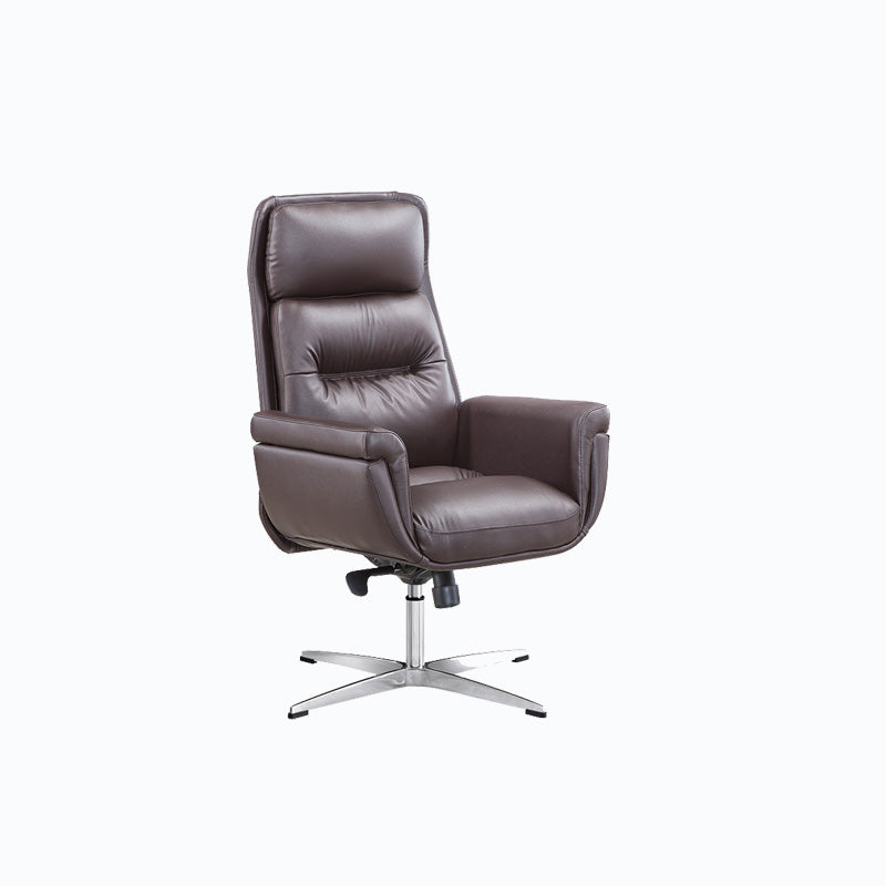 Leather Upholstered Office Chair Fixed Arm Task Chair with Metal Base