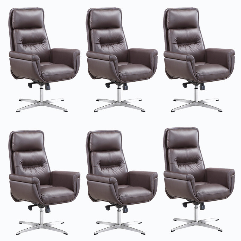 Leather Upholstered Office Chair Fixed Arm Task Chair with Metal Base