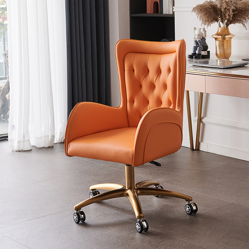 Modern Upholstered Office Chair Mid Back Task Chair with Gold Metal Base