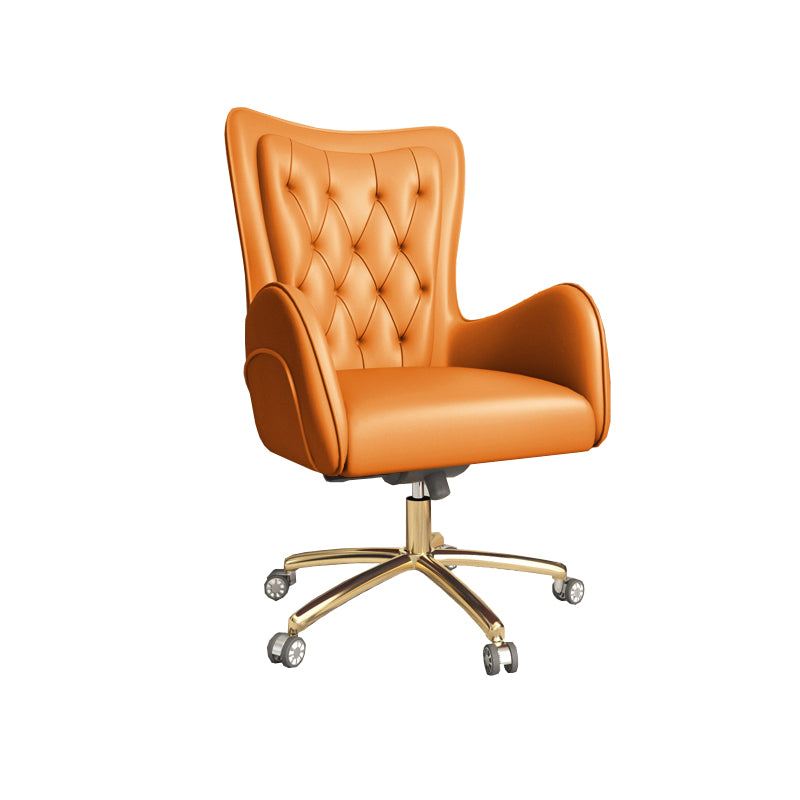 Modern Upholstered Office Chair Mid Back Task Chair with Gold Metal Base