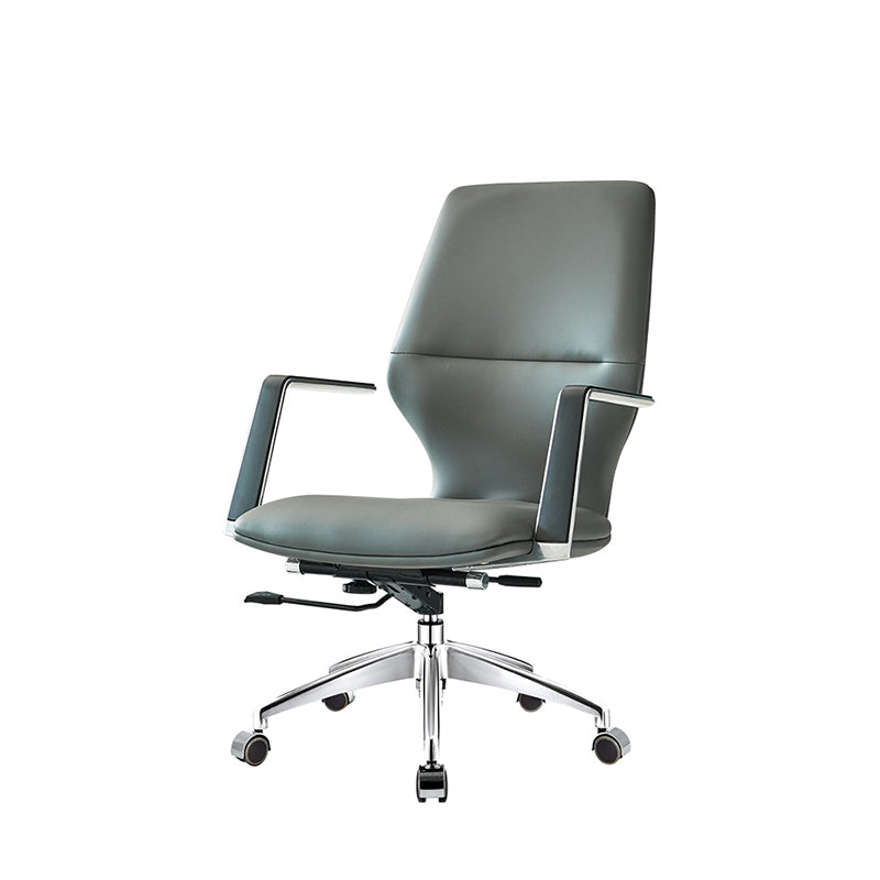 Mid / High Back Office Chair Fixed Arm Leather Task Chair with Metal Base