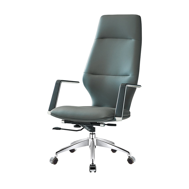 Mid / High Back Office Chair Fixed Arm Leather Task Chair with Metal Base