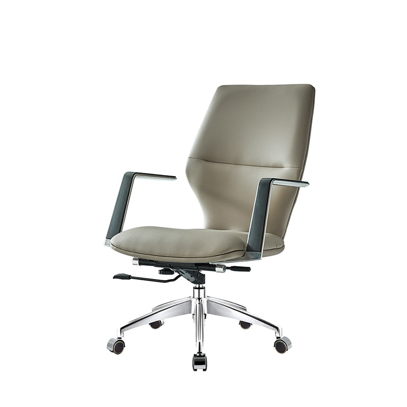 Mid / High Back Office Chair Fixed Arm Leather Task Chair with Metal Base