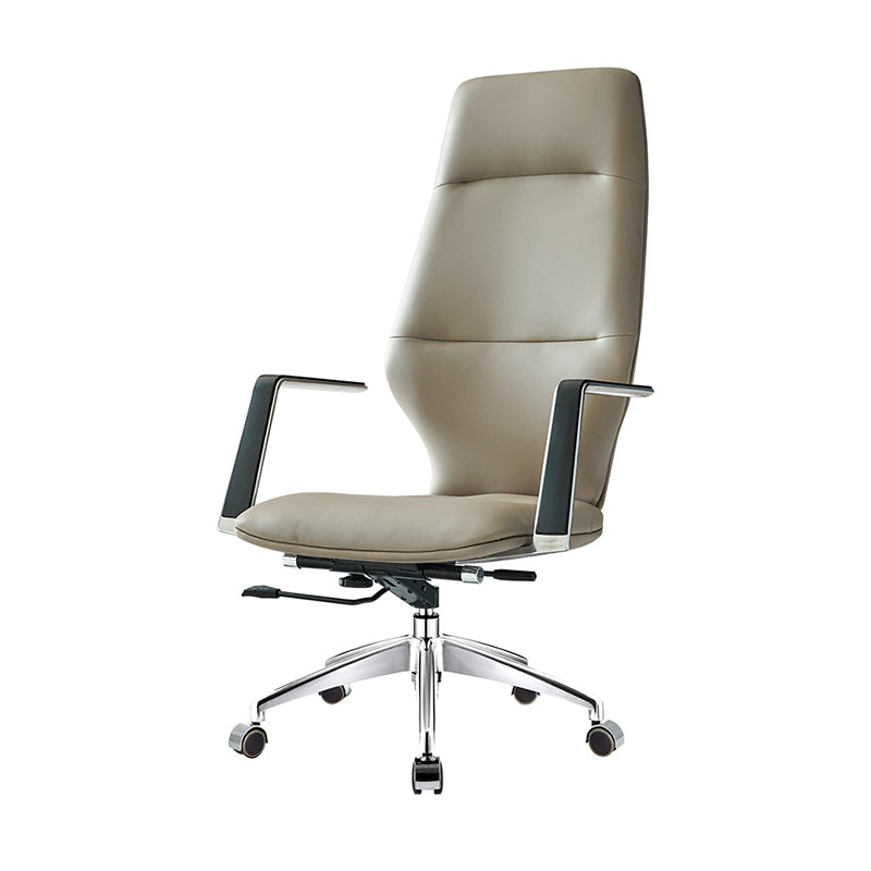 Mid / High Back Office Chair Fixed Arm Leather Task Chair with Metal Base