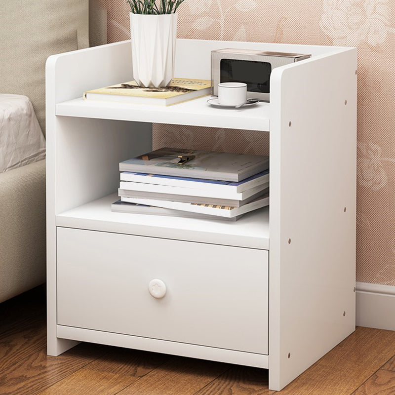 Modern Imitation Wood Nightstand Drawer Storage Open Storage Night Table