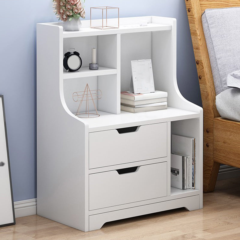 Modern Imitation Wood Nightstand Drawer Storage Open Storage Night Table