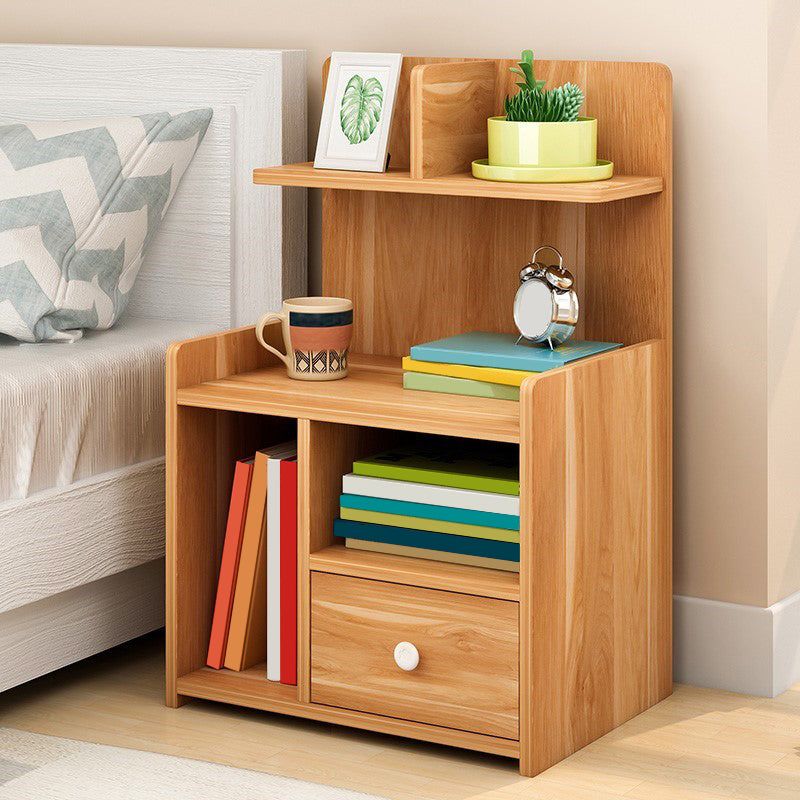 Modern Imitation Wood Nightstand Drawer Storage Open Storage Night Table