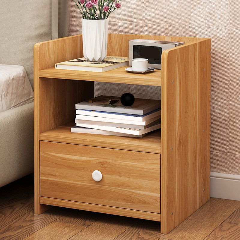 Modern Imitation Wood Nightstand Drawer Storage Open Storage Night Table