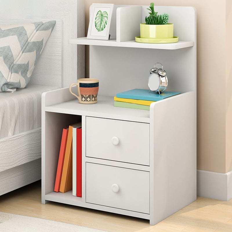 Modern Imitation Wood Nightstand Drawer Storage Open Storage Night Table