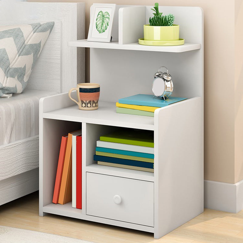 Modern Imitation Wood Nightstand Drawer Storage Open Storage Night Table