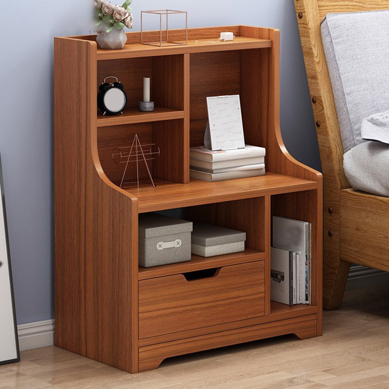 Modern Imitation Wood Nightstand Drawer Storage Open Storage Night Table